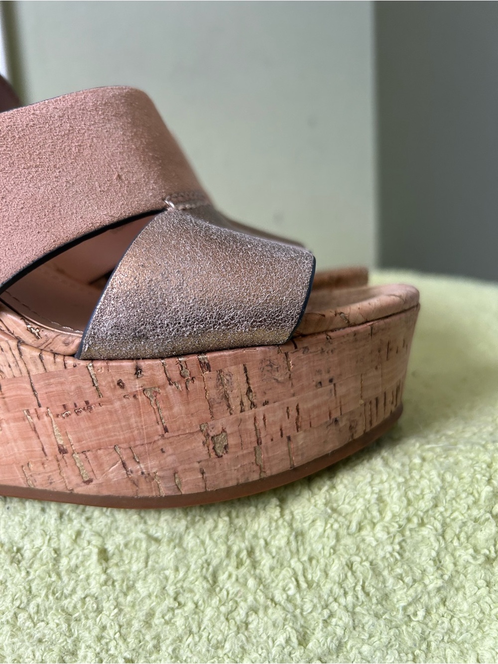 Coach Isia Metallic Wedged Leather Cork Open Toe Sz 6 Like New - Picture 3 of 12